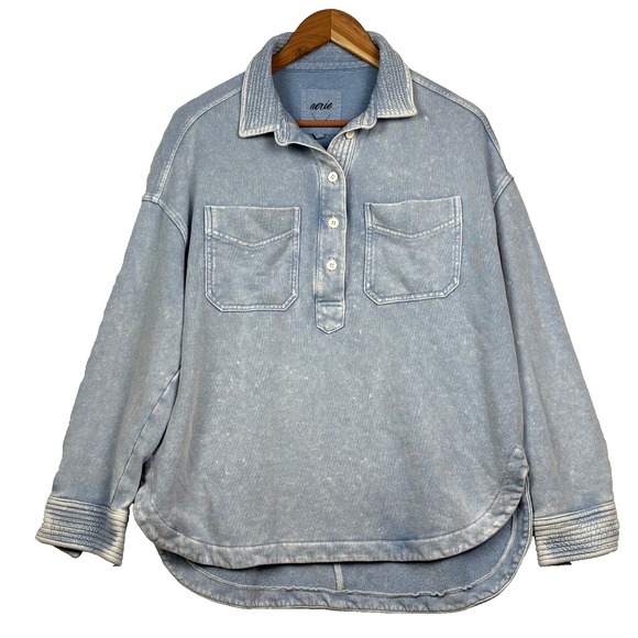aerie Tops - Aerie Women Oversized Henley Sweatshirt Shacket Shirt Jacket XS Grunge Slouchy